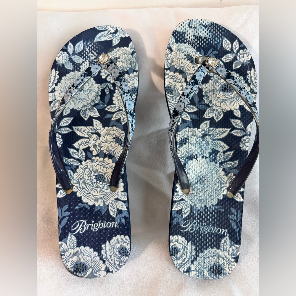 Brighton Batik Flip Flops Navy Blue White Size 10 From the line Journey To India
